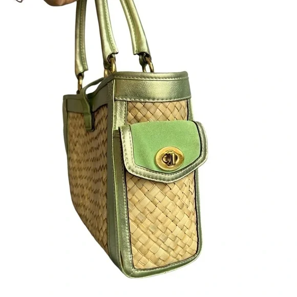 Coach Limited Edition Metallic Green Woven Handbag - Picture 4 of 9